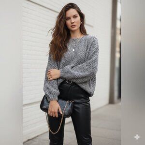 J.ing Emilie Grey Fuzzy Oversize Wool Blended Sweater